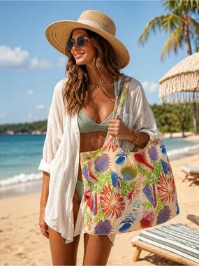 Cappelli Straworld Seashell Beach Tote Bag Coastal Nautical Summer XL